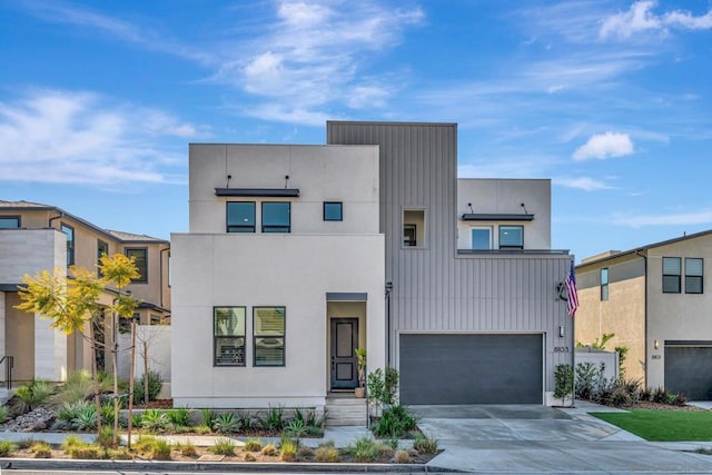 modern home featuring a garage