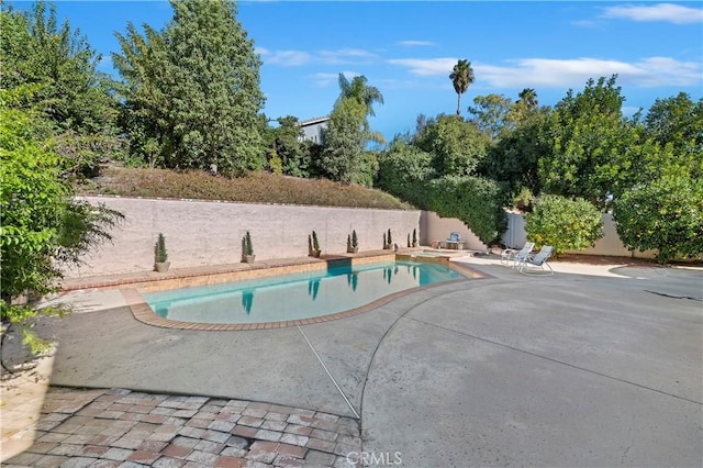 view of swimming pool with fence, a fenced in pool, and a patio area