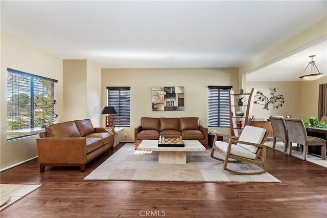 living area with dark wood finished floors