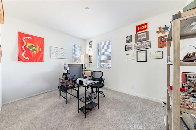 view of carpeted home office