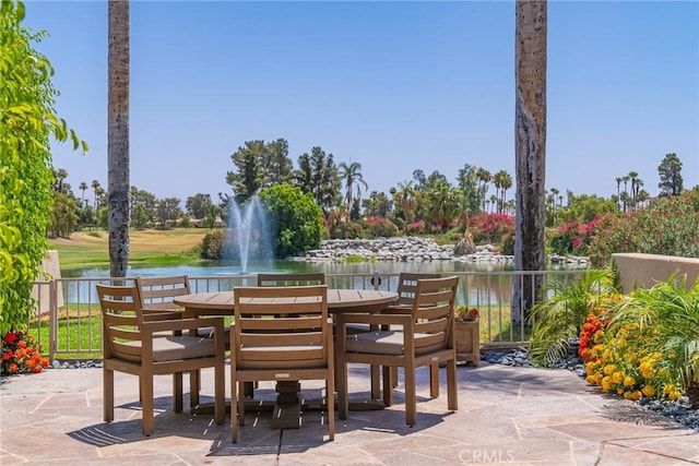 view of patio / terrace with a water view