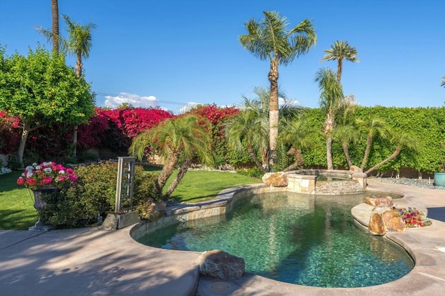 view of pool with an in ground hot tub