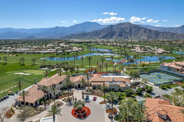 aerial view with a water and mountain view