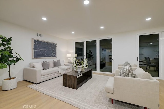 living room featuring light wood-type flooring