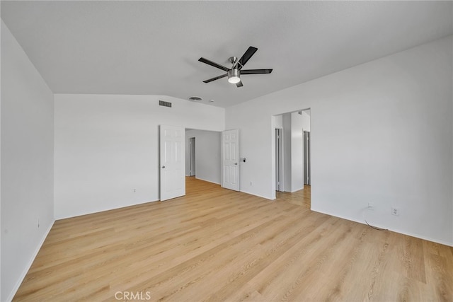 unfurnished bedroom featuring light wood-type flooring and ceiling fan