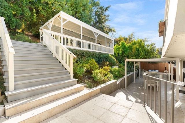 exterior space featuring a patio and an outdoor kitchen