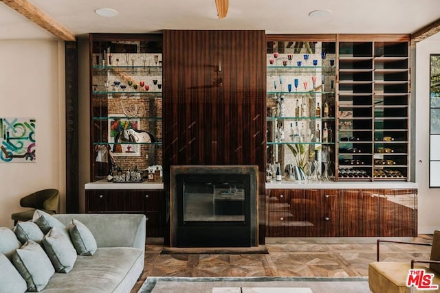 bar featuring parquet floors