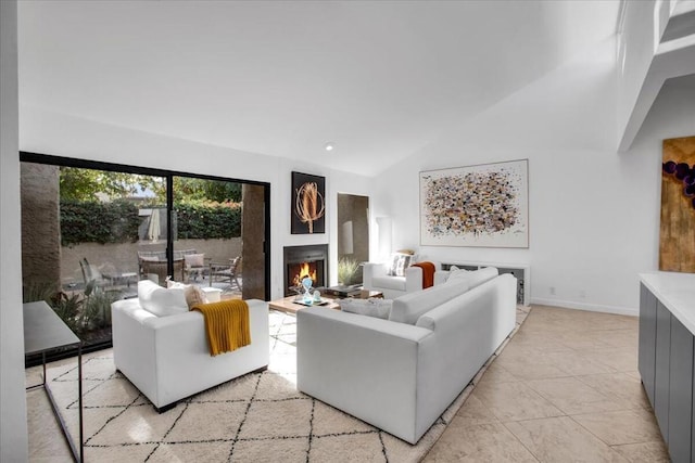 living room with vaulted ceiling