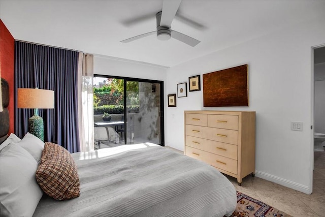 bedroom featuring ceiling fan and access to outside