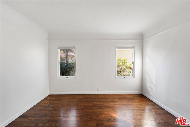 spare room with dark wood-type flooring