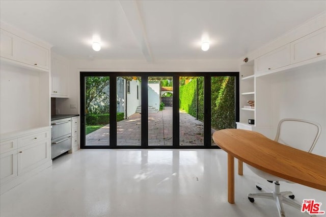 entryway with beam ceiling