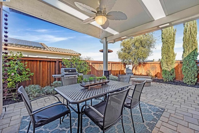 view of patio / terrace featuring ceiling fan and area for grilling