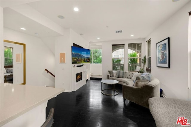 living room featuring dark hardwood / wood-style floors