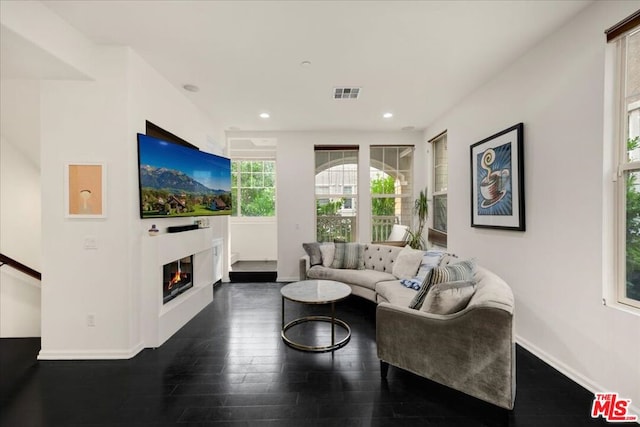 living room featuring dark hardwood / wood-style floors