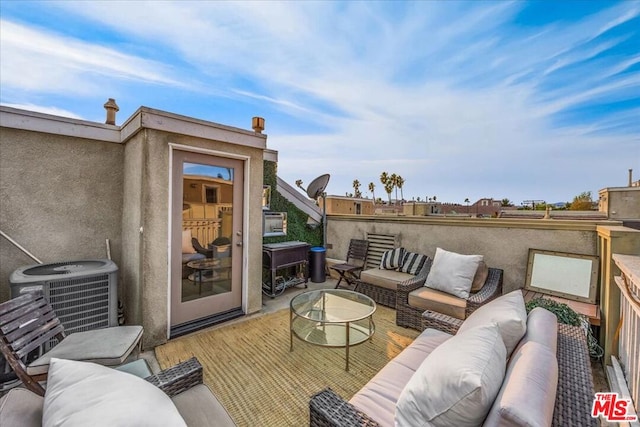 view of patio featuring outdoor lounge area and cooling unit