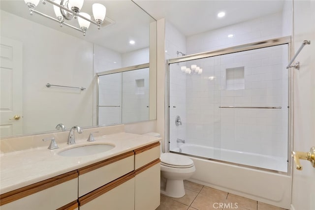 29121 Thousand Oaks Blvd Unit C, Agoura Hills, CA 91301 - bathroom with vanity, tile patterned flooring, enclosed tub / shower combo, and a chandelier