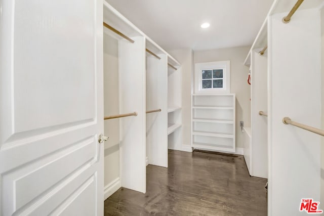 spacious closet with dark wood-type flooring