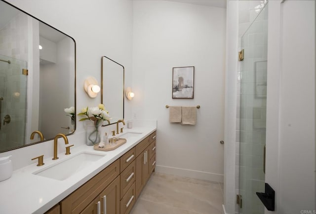 bathroom featuring vanity and walk in shower