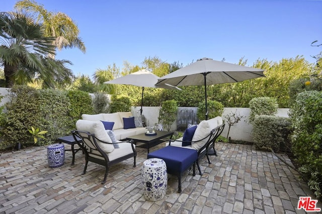 view of patio / terrace featuring an outdoor hangout area