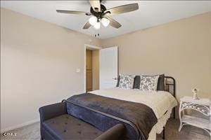 bedroom featuring ceiling fan and carpet floors