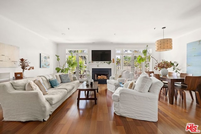 living room featuring hardwood / wood-style flooring and french doors