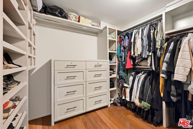 spacious closet with light hardwood / wood-style floors