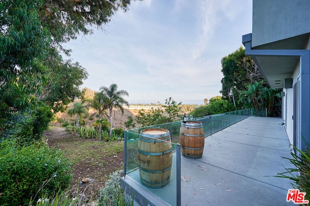 view of patio featuring a mountain view