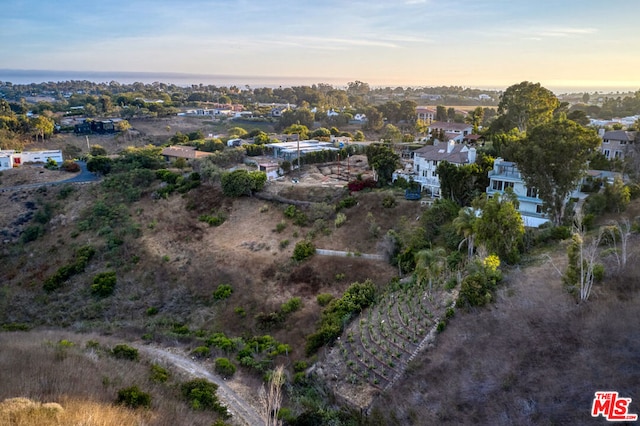 view of aerial view at dusk