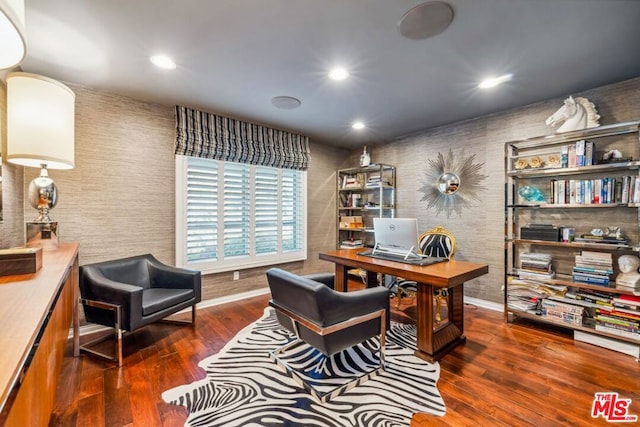 office space featuring dark hardwood / wood-style flooring