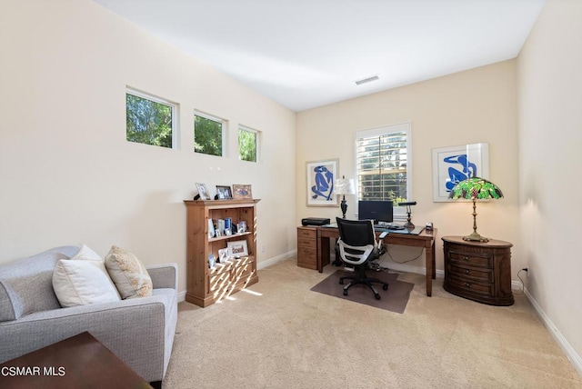 office space with light carpet and a wealth of natural light