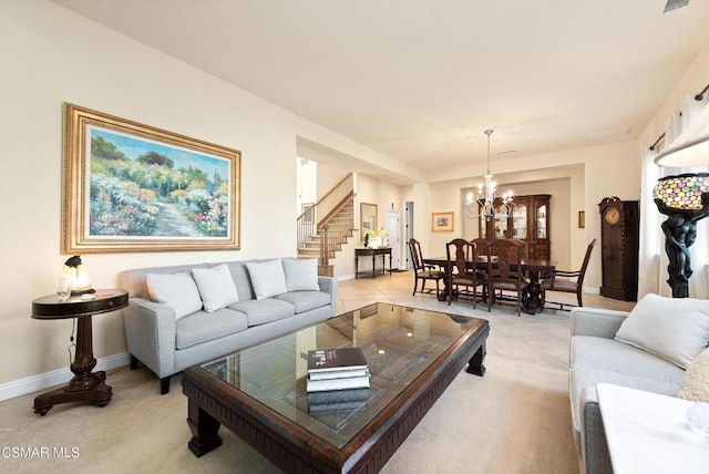 living room with a chandelier