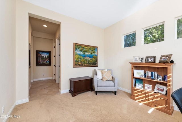 sitting room with light carpet