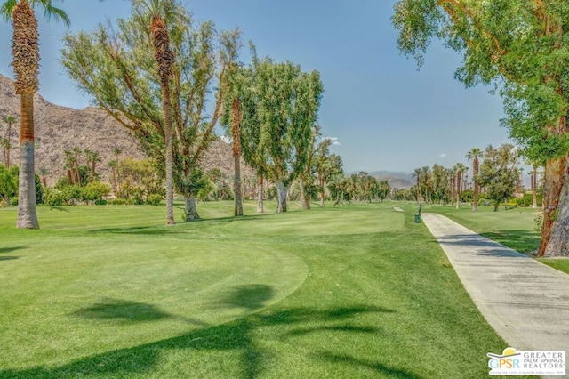 view of property's community featuring a mountain view and a lawn