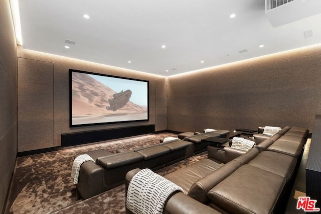 home theater with carpet