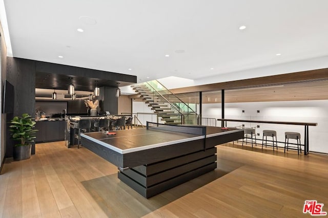 game room featuring light hardwood / wood-style flooring