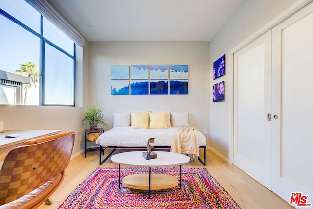 living area with light hardwood / wood-style floors