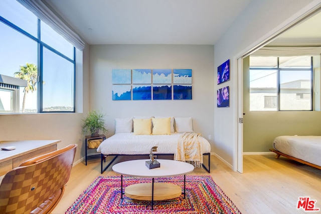 bedroom with light hardwood / wood-style flooring