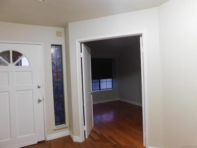 foyer featuring dark wood-type flooring