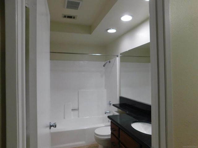 full bathroom featuring vanity, toilet, and shower / bathtub combination