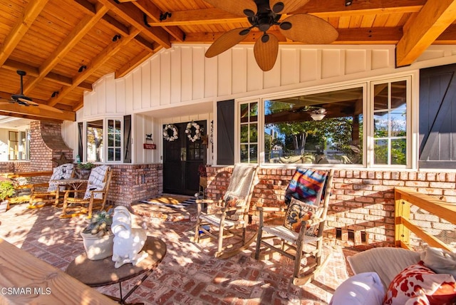 exterior space featuring ceiling fan