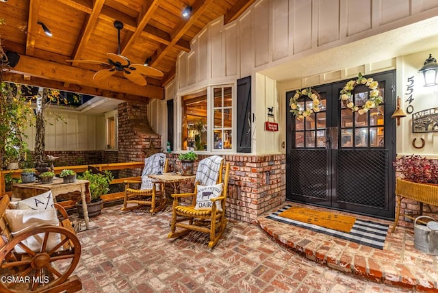 view of patio / terrace with french doors and ceiling fan