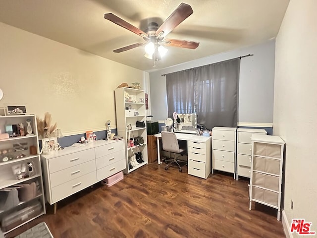 office featuring ceiling fan and dark hardwood / wood-style flooring