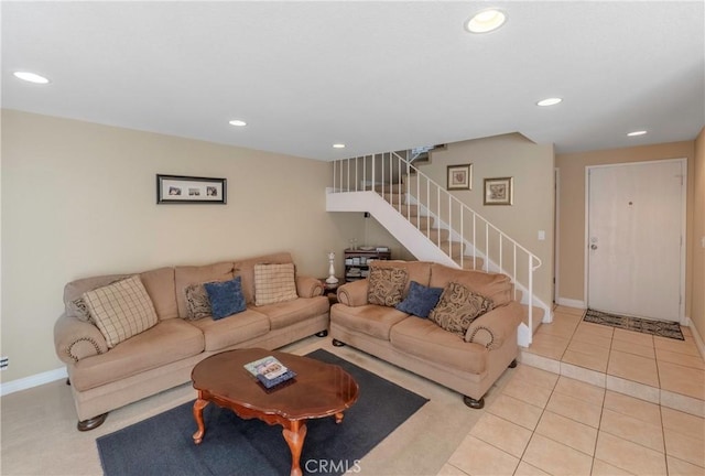 living room with light tile patterned floors