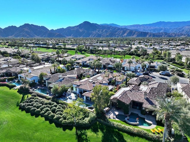 drone / aerial view featuring a mountain view