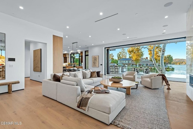 living room with light hardwood / wood-style floors