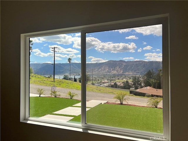 doorway featuring a mountain view