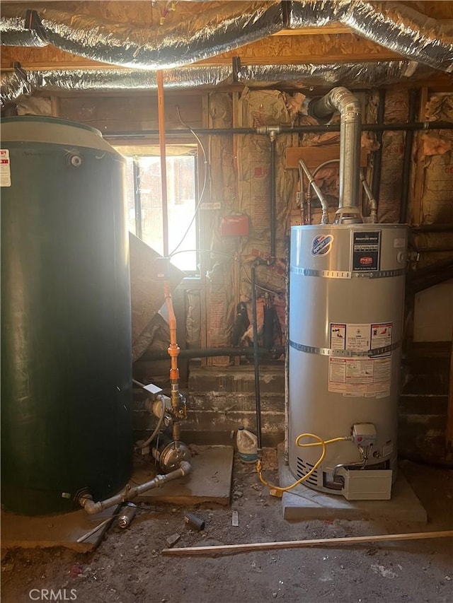 utilities with strapped water heater and water heater