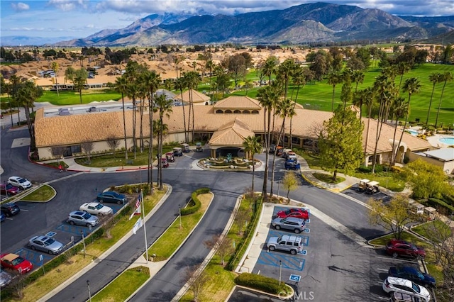 drone / aerial view featuring a mountain view and a residential view