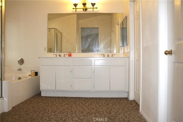 bathroom with vanity and plus walk in shower