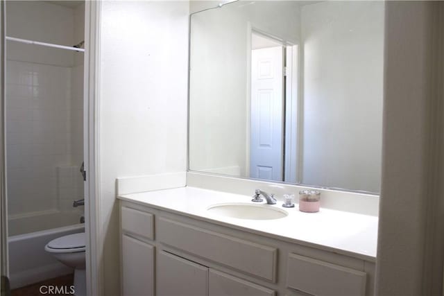 full bathroom with shower / tub combination, vanity, and toilet